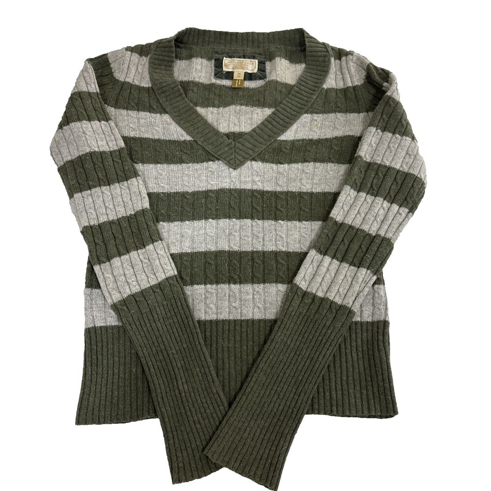 Vintage Y2K American Eagle Womens V-neck Striped Pullover Knit Sweater size M